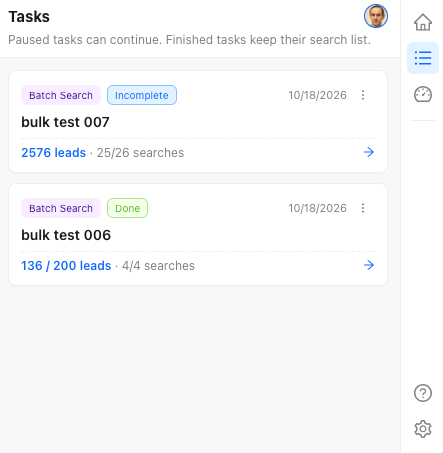 The Tasks list in the side panel