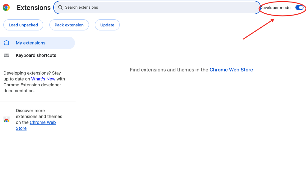 Developer mode switched on in chrome://extensions