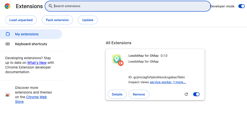 LeadsMap listed on the Chrome extensions page