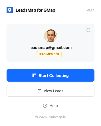 LeadsMap side panel with Open Google Maps